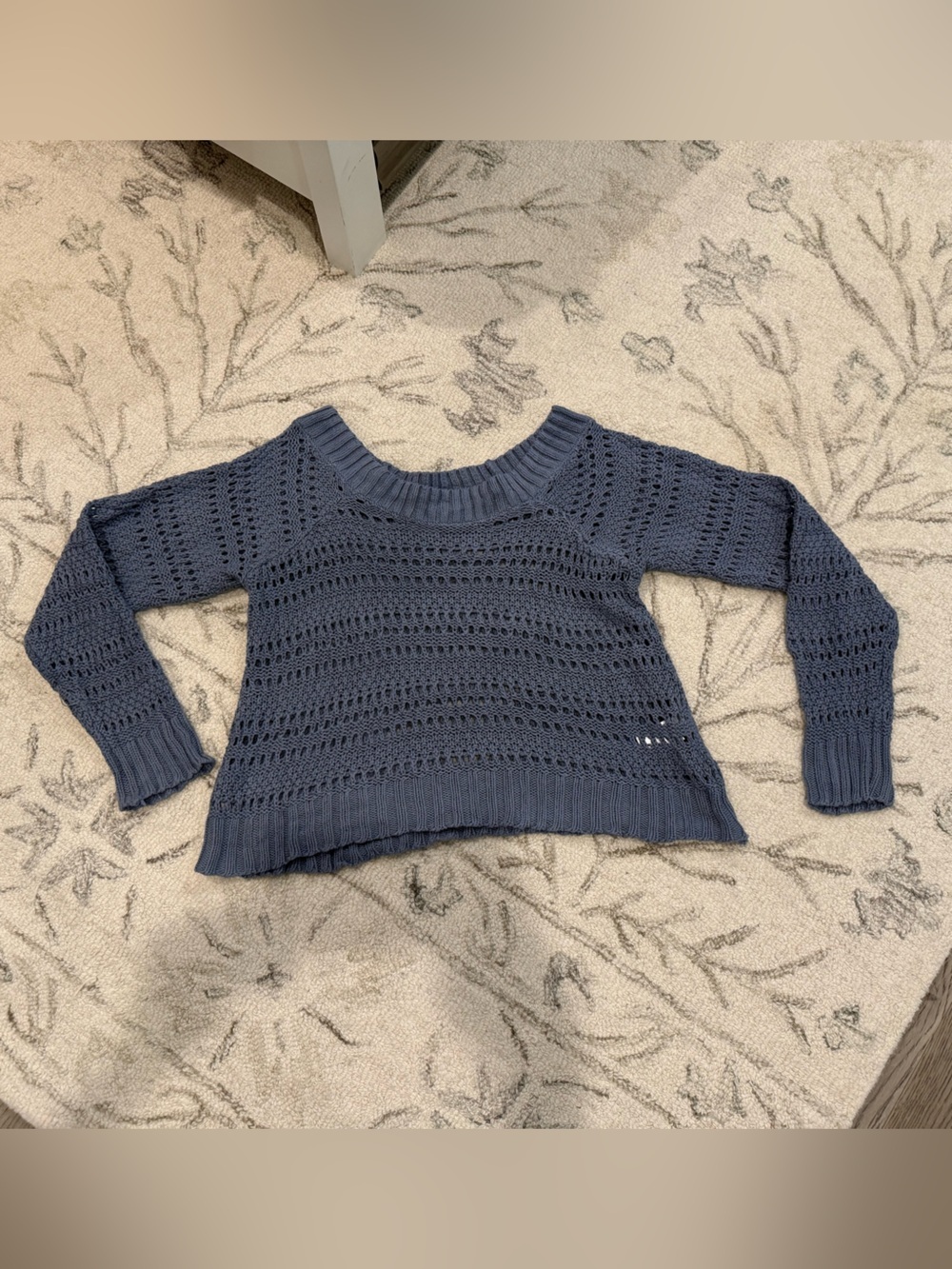 Lucky Brand Blue Open Knit Crochet Sweater XS - Picture 3 of 8